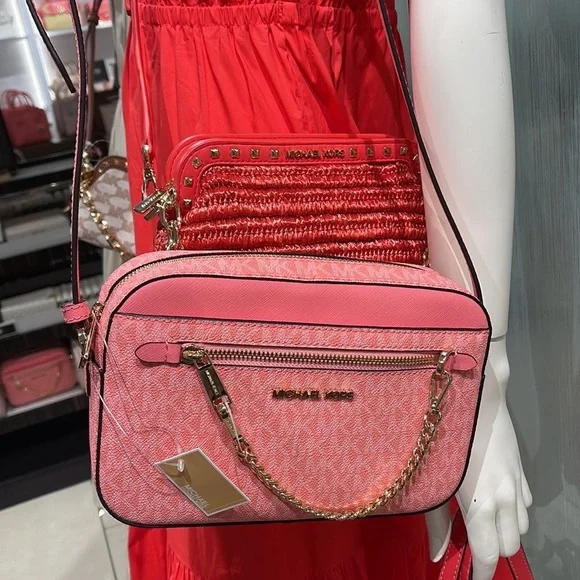 Michael Kors Jet Set Item Large East West Zip Chain Crossbody Grapefruit - Picture 13 of 16